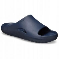 Klapki Dla Dorosłych Crocs Mellow Recovery Slide. Niebieskie klapki męskie Crocs, bez wzorów, z materiału, bez zapięcia. Za 199.99 zł.