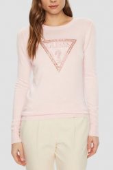 GUESS Różowy damski sweter Ivory. Czerwone swetry nierozpinane damskie Guess, s, z aplikacjami, bez kołnierzyka, bez ramiączek. W wyprzedaży za 323.99 zł.