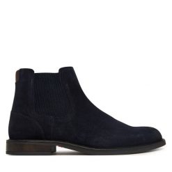 Sztyblety Tommy Hilfiger. Niebieskie botki męskie Tommy Hilfiger, bez wzorów, bez obcasa, bez zapięcia. Za 649.99 zł.