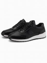 Buty męskie sneakersy sportowe ze skóry ekologicznej – czarne V2 - Rozmiar: 40. Czarne buty sportowe męskie Ombre Clothing, z aplikacjami, z gumy, bez zapięcia. W wyprzedaży za 224.99 zł.