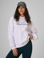 4F Bluza dresowa loose z kapturem damska - biała S. Białe bluzy damskie 4F, s, bez wzorów, z bawełny, klasyczne, bez ramiączek, z kapturem. Za 169.99 zł.