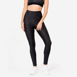 Legginsy fitness damskie Domyos. Brązowe legginsy damskie DOMYOS, bez wzorów, z elastanu. Za 69.99 zł.