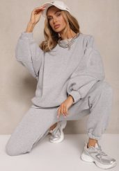 Szary Komplet Dresowy z Polarową Podszewką Bluza i Joggery Ziline. Szare bluzy damskie Renee, bez wzorów, z bawełny, eleganckie, bez ramiączek, bez kaptura. Za 159.99 zł.