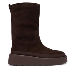 Śniegowce Calvin Klein. Brązowe śniegowce damskie Calvin Klein, bez zapięcia. Za 749.99 zł.
