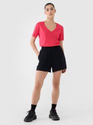 4F Spodenki dresowe z modalem damskie - czarne XXL. Czarne szorty damskie 4F, bez wzorów, z dresówki, sportowe. W wyprzedaży za 99.99 zł.