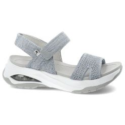 Niebieskie Sandały Rieker Sportowe Obuwie Damskie. Niebieskie obuwie sportowe damskie Rieker, na lato, bez wzorów, z tkaniny, bez zapięcia, trekkingowe. Za 359.00 zł.