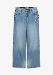 Dżinsy wide leg, mid waist, low stretch. Niebieskie jeansy damskie bonprix, bez wzorów, z jeansu. Za 154.99 zł.