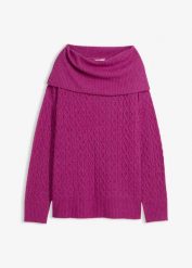 Sweter we wzór w warkocze. Fioletowe swetry nierozpinane damskie bonprix, xxl, bez wzorów, bez kołnierzyka, bez ramiączek. Za 119.99 zł.