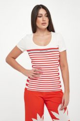 T-shirt damski w paski SPORTALM. T-shirty damskie Sportalm, bez wzorów, bez kołnierzyka, bez ramiączek. Za 839.00 zł.