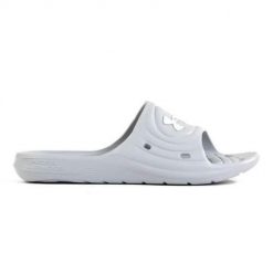 Klapki męskie Under Armour Locker IV SL. Białe klapki męskie Under Armour, bez wzorów, z materiału, bez zapięcia. Za 69.99 zł.