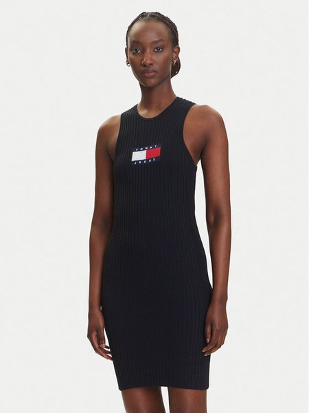 Tommy Jeans Sukienka dzianinowa DW0DW20877 Czarny Slim Fit. Czarne sukienki damskie Tommy Jeans, xs, bez wzorów, z dzianiny, bez kołnierzyka, bez ramiączek. Za 259.99 zł.