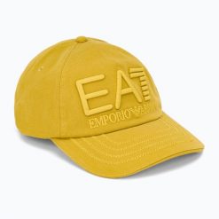 Czapka z daszkiem EA7 Emporio Armani Train Logo Series Embroidered. Żółte czapki damskie EA7 Emporio Armani, bez wzorów, z bawełny, eleganckie. Za 229.99 zł.