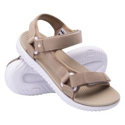 Sandały Hi-Tec Apodis 92800602641 beżowy. Brązowe sandały damskie bez wzorów, z materiału, bez obcasa, bez zapięcia. Za 134.25 zł.