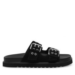 Klapki DeeZee. Czarne klapki damskie DeeZee, bez wzorów, bez obcasa, bez zapięcia. Za 129.99 zł.