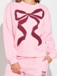 Bluza crewneck z nadrukiem - różowy. Czerwone bluzy damskie Sinsay, l, bez wzorów, bez ramiączek, bez kaptura. W wyprzedaży za 19.99 zł.