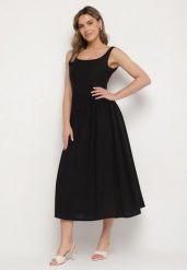 Czarna Wiskozowa Sukienka o Rozkloszowanym Kroju Milareina. Czarne sukienki damskie Born2be, na co dzień, m, z aplikacjami, z wiskozy, eleganckie, bez kołnierzyka, bez ramiączek, maxi, rozkloszowane. Za 74.99 zł.