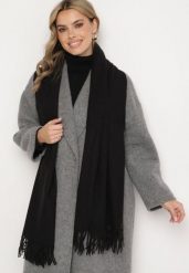Czarny Szalik z Bawełną i Wiskozą Ozdobiony Frędzlami Siadortia. Czarne szaliki damskie Born2be, bez wzorów, z bawełny. Za 44.99 zł.
