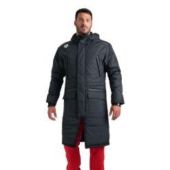 Parka Arena Team Solid. Szare parki damskie ARENA, na zimę, l, bez wzorów, z materiału, klasyczne, bez kołnierzyka, z kapturem. Za 779.75 zł.