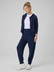 4F Spodnie dresowe z modalem joggery damskie - granatowe L. Niebieskie spodnie dresowe damskie 4F, bez wzorów, z dresówki, z podwyższonym stanem. Za 189.99 zł.