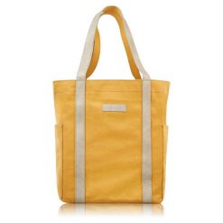 Shopperka materiałowa Paolo Peruzzi E-17-YL żółta. Żółte shopperki damskie Paolo Peruzzi, bez wzorów, z bawełny, na ramię, bez dodatków. Za 119.99 zł.