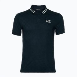 Koszulka męska EA7 Emporio Armani Golf Pro Polo Check. Niebieskie swetry męskie EA7 Emporio Armani, m, bez wzorów, z bawełny, eleganckie, bez kołnierzyka, bez ramiączek. Za 359.99 zł.