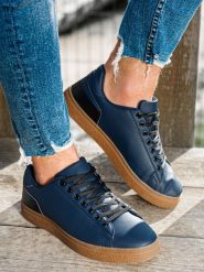 Buty męskie trampki - granatowe V3 - Rozmiar: 45. Niebieskie trampki męskie Ombre Clothing, bez wzorów, z materiału, bez zapięcia. W wyprzedaży za 59.99 zł.