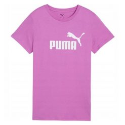 T-shirt Damski Logo ESS No.1. Fioletowe t-shirty damskie Puma, bez wzorów, sportowe, bez kołnierzyka, bez ramiączek. Za 116.99 zł.