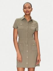Guess Sukienka koszulowa W5GK70 KCBO2 Khaki Regular Fit. Brązowe sukienki damskie Guess, xl, z aplikacjami, z syntetyku, bez kołnierzyka, bez ramiączek, koszulowe. Za 359.99 zł.