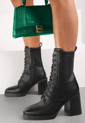 Czarne Botki na Słupku Beena. Czarne botki damskie Renee, bez wzorów, klasyczne, z okrągłym noskiem, za kostkę, bez obcasa, na obcasie, bez zapięcia. Za 99.99 zł.