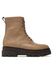 Tommy Hilfiger Botki Bicolor Leather Lace-Up FW0FW08160 Beżowy. Brązowe botki damskie Tommy Hilfiger, bez wzorów, ze skóry, bez obcasa, na płaskiej podeszwie, bez zapięcia. Za 469.99 zł.