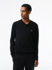 Lacoste Sweter AH1951 Czarny Regular Fit. Czarne swetry męskie Lacoste, m, bez wzorów, z bawełny, bez kołnierzyka, bez ramiączek. Za 379.99 zł.