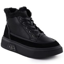 Skórzane botki na platformie z futerkiem czarne Cambell 25-19352. Czarne botki damskie Cambell, bez wzorów, ze skóry, bez obcasa, na platformie, bez zapięcia. Za 135.99 zł.