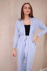 Sweter długi kardigan wiązany w talii niebieski. Niebieskie kardigany damskie KESI, l, bez wzorów, z wełny, bez kołnierzyka, plus size. Za 178.78 zł.
