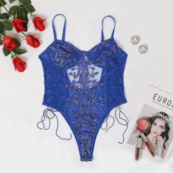 Body z haftem transparentne eleganckie Marice. Niebieskie body Intica, bez wzorów. W wyprzedaży za 119.00 zł.