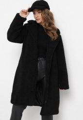 Czarny Płaszcz Oversize z Pluszowego Futerka z Czapką Arrumi. Czarne czapki damskie Born2be, bez wzorów, eleganckie. Za 399.99 zł.
