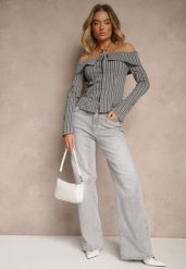 Jasnoszare Jeansy High Waist o Szerokim Kroju Nimiella. Szare jeansy damskie Renee, bez wzorów, z jeansu, eleganckie, z podwyższonym stanem. Za 119.99 zł.