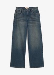 Jeansy wide leg, high waist. Czarne jeansy damskie bonprix, bez wzorów, z jeansu, z podwyższonym stanem. Za 129.99 zł.