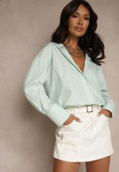 Zielona Koszula z Bawełny o Kroju Oversize w Paski z Metalicznymi Zdobieniami Pasenitia. Zielone koszule damskie Renee, l, z aplikacjami, z bawełny, eleganckie, bez kołnierzyka, bez ramiączek. Za 89.99 zł.