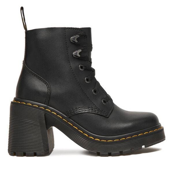 Trzewiki Dr. Martens. Czarne botki damskie Dr. Martens, bez wzorów, bez obcasa, na słupku, bez zapięcia. Za 679.99 zł.
