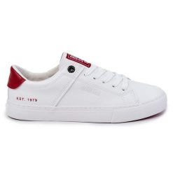 Skórzane Męskie Tenisówki Big Star JJ174106 Biało-Czerwone białe. Białe trampki męskie bez wzorów, z gumy, biznesowe, bez zapięcia. Za 237.59 zł.