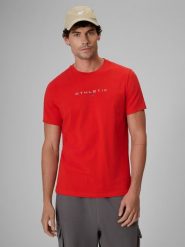 4F T-shirt slim z nadrukiem męski - czerwony XL. Czerwone t-shirty męskie 4F, m, bez wzorów, z bawełny, bez kołnierzyka, bez ramiączek. Za 69.99 zł.