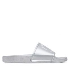Klapki KARL LAGERFELD. Szare klapki damskie KARL LAGERFELD, bez wzorów, bez obcasa, bez zapięcia. Za 219.99 zł.