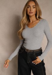 Szary Sweter o Taliowanym Kroju z Nieregularnym Dekoltem w V Fenalissa. Szare swetry nierozpinane damskie Renee, na zimę, l, bez wzorów, casualowe, bez kołnierzyka, bez ramiączek. Za 59.99 zł.