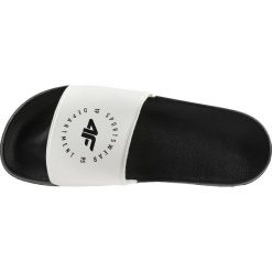 Klapki damskie KLD202 - biały. Białe klapki damskie 4F, bez wzorów, bez obcasa, bez zapięcia. Za 59.99 zł.