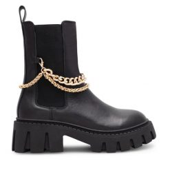 Botki Eva Minge. Czarne botki damskie Eva Minge, bez wzorów, bez obcasa, na słupku, bez zapięcia. Za 419.99 zł.