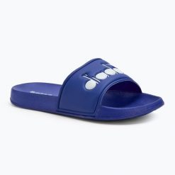 Klapki Diadora Praia. Niebieskie klapki damskie Diadora, bez wzorów, z materiału, bez obcasa, bez zapięcia. Za 98.99 zł.