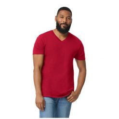 Koszulka Unisex Dla Dorosłych Z Miękkim Dekoltem V. Niebieskie bluzki damskie GILDAN, l, bez wzorów, sportowe, bez kołnierzyka, bez ramiączek. Za 40.99 zł.