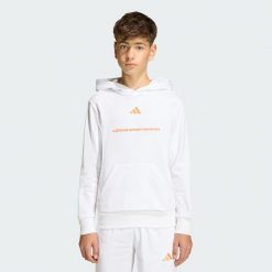 Bluza z kapturem adidas Slogan Fleece Hoodie. Białe bluzy męskie Adidas, bez wzorów, sportowe, bez ramiączek, z kapturem. Za 179.00 zł.