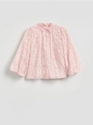 Koszula z haftem - pastelowy róż. Czerwone koszule damskie Reserved, l, bez wzorów, z bawełny, bez kołnierzyka, bez ramiączek. Za 179.99 zł.