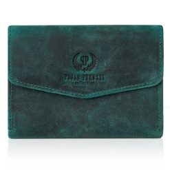Portfel damski skórzany PAOLO PERUZZI zielony T-35-GR. Zielone portfele damskie Paolo Peruzzi, ze skóry. Za 69.99 zł.